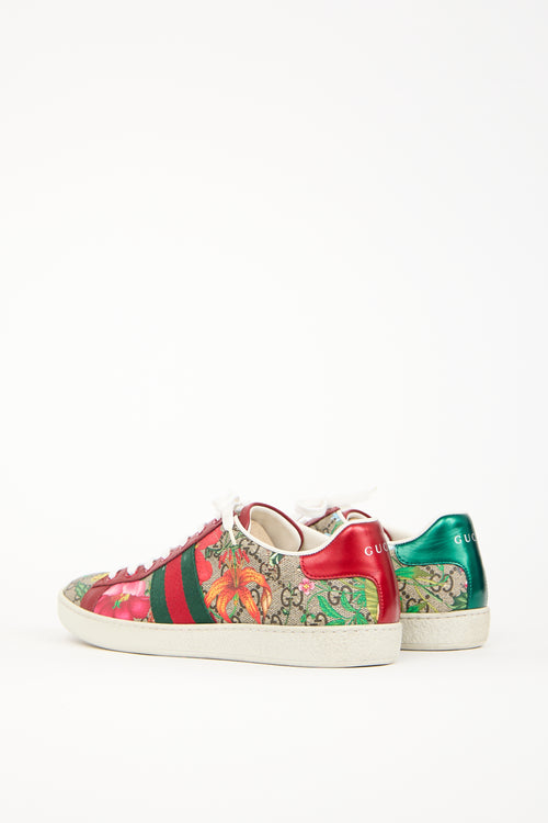 Gucci Brown & Red Ace GG Supreme Floral Sneaker