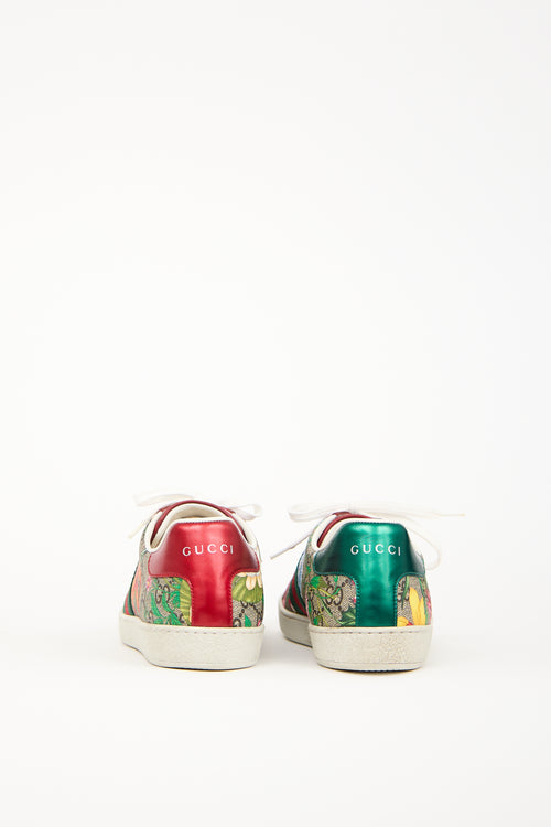 Gucci Brown & Red Ace GG Supreme Floral Sneaker