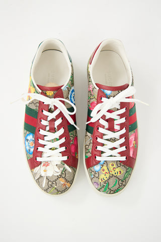 Gucci Brown & Red Ace GG Supreme Floral Sneaker