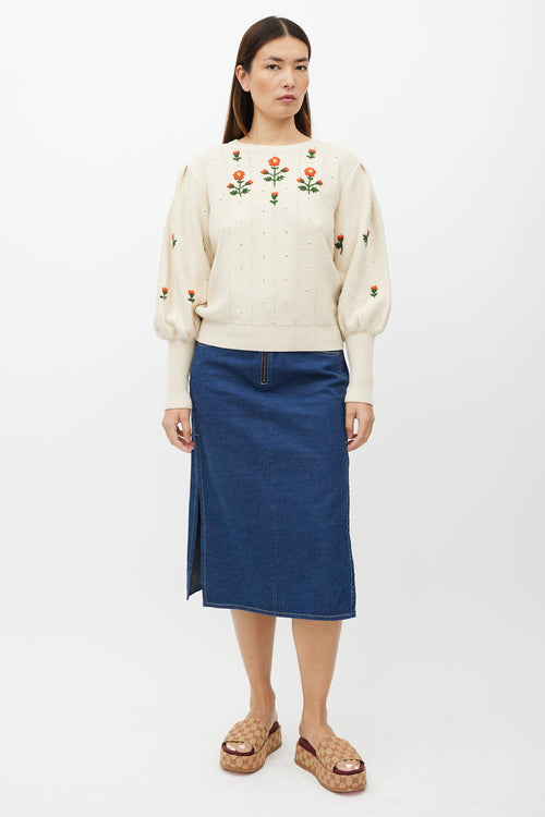 Gucci Cream & Multicolour Floral Knit Sweater