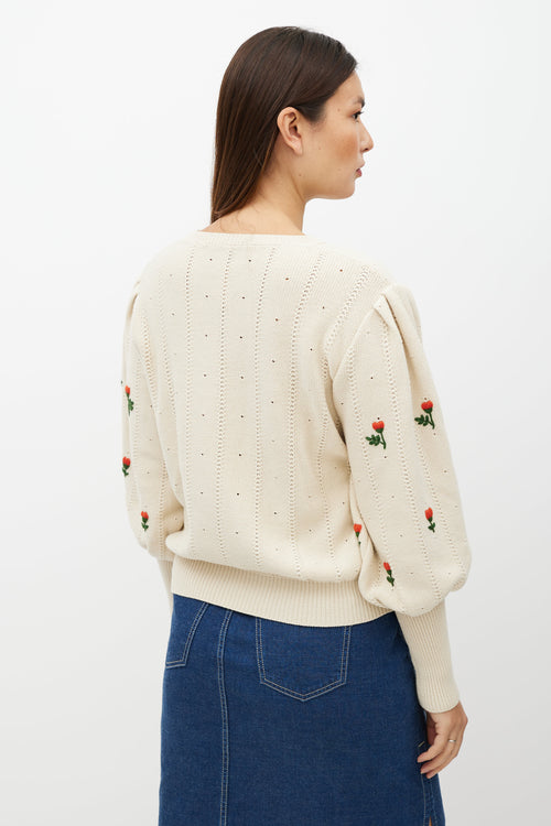 Gucci Cream & Multicolour Floral Knit Sweater