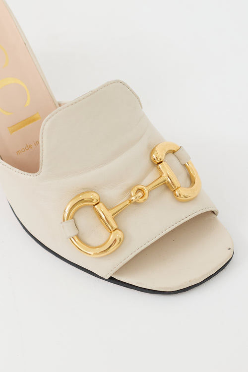 Cream & Gold Hardware Block Heel Mule