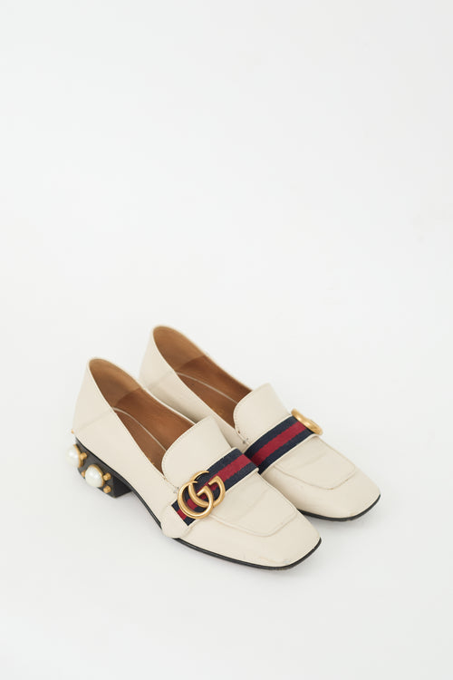 Gucci Cream Leather & Pearl Peyton Loafer