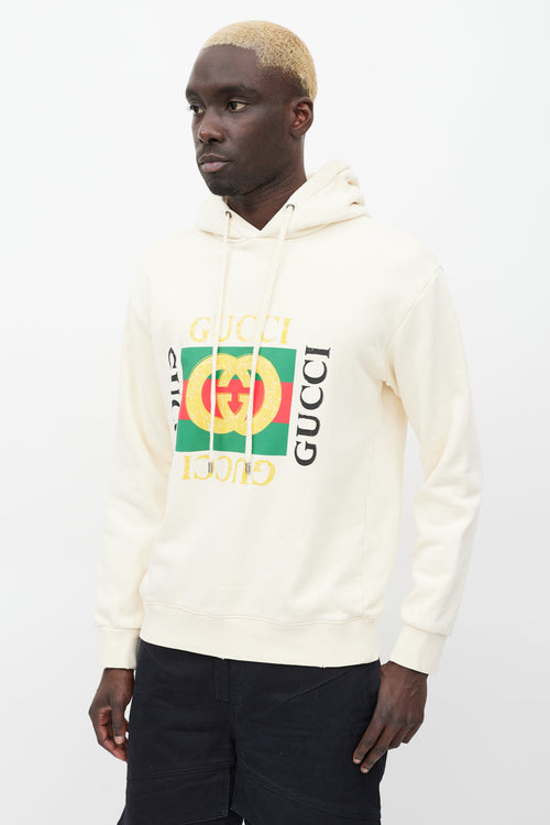 Gucci Cream & Multicolour Box Logo Hoodie