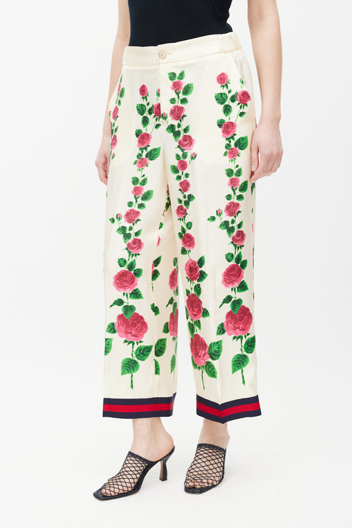 Gucci Cream & Multicolour Floral Silk Trouser