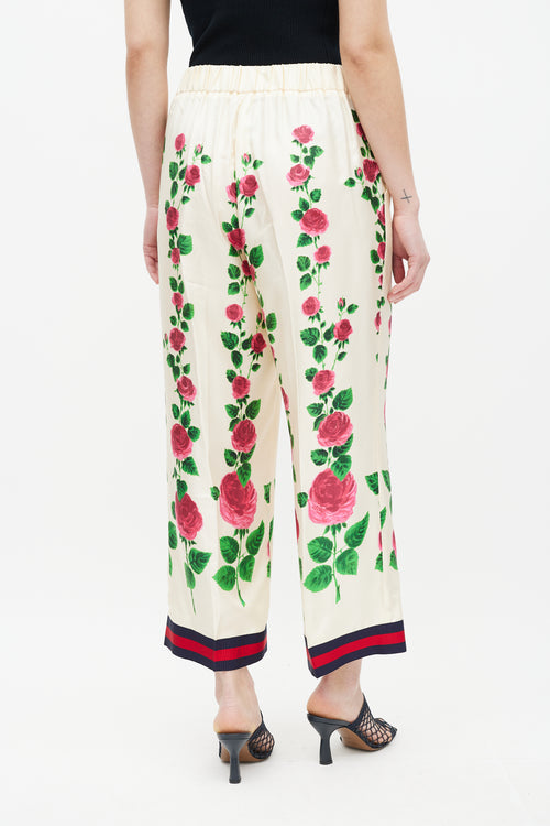 Gucci Cream & Multicolour Floral Silk Trouser