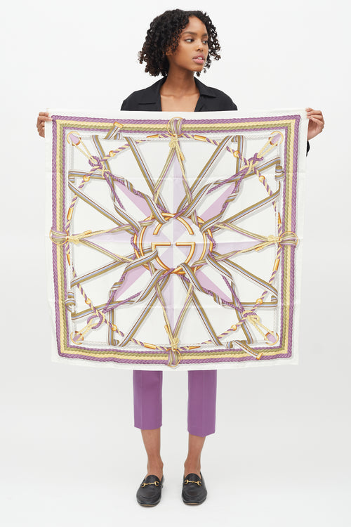 Gucci Cream & Purple Silk Rope Scarf