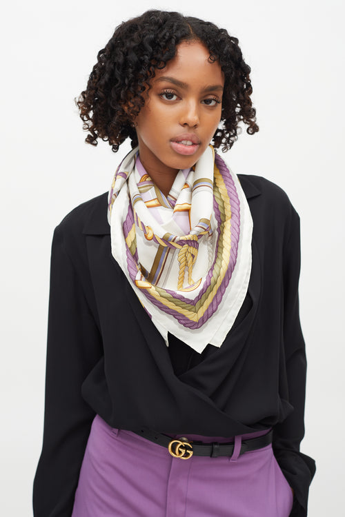 Gucci Cream & Purple Silk Rope Scarf