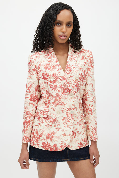 Gucci Cream & Red Floral Linen Double Breasted Blazer