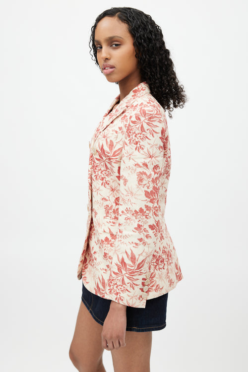 Gucci Cream & Red Floral Linen Double Breasted Blazer