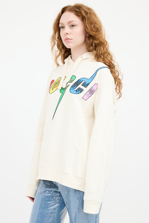 Gucci Cream & Multicolour Sequin Logo Hoodie