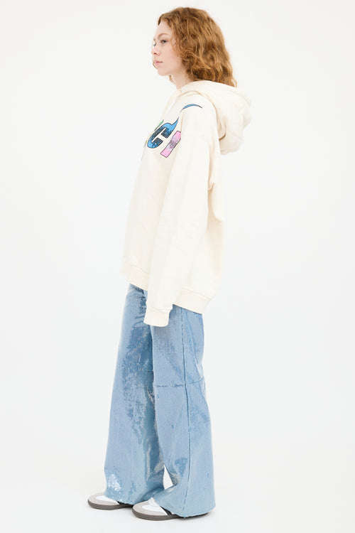 Gucci Cream & Multicolour Sequin Logo Hoodie