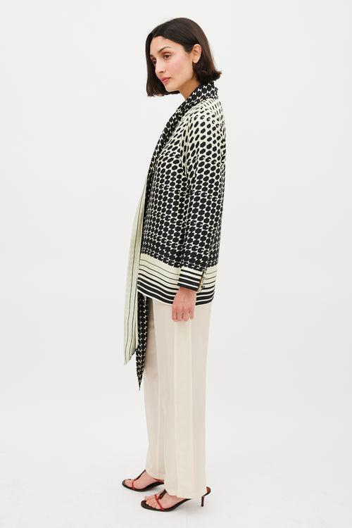 Gucci Cream & Black Geometric Tie Neck Shirt