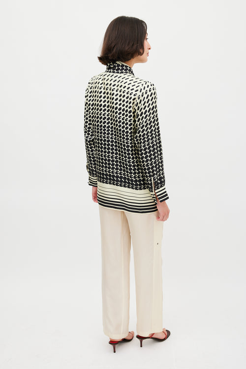 Gucci Cream & Black Geometric Tie Neck Shirt