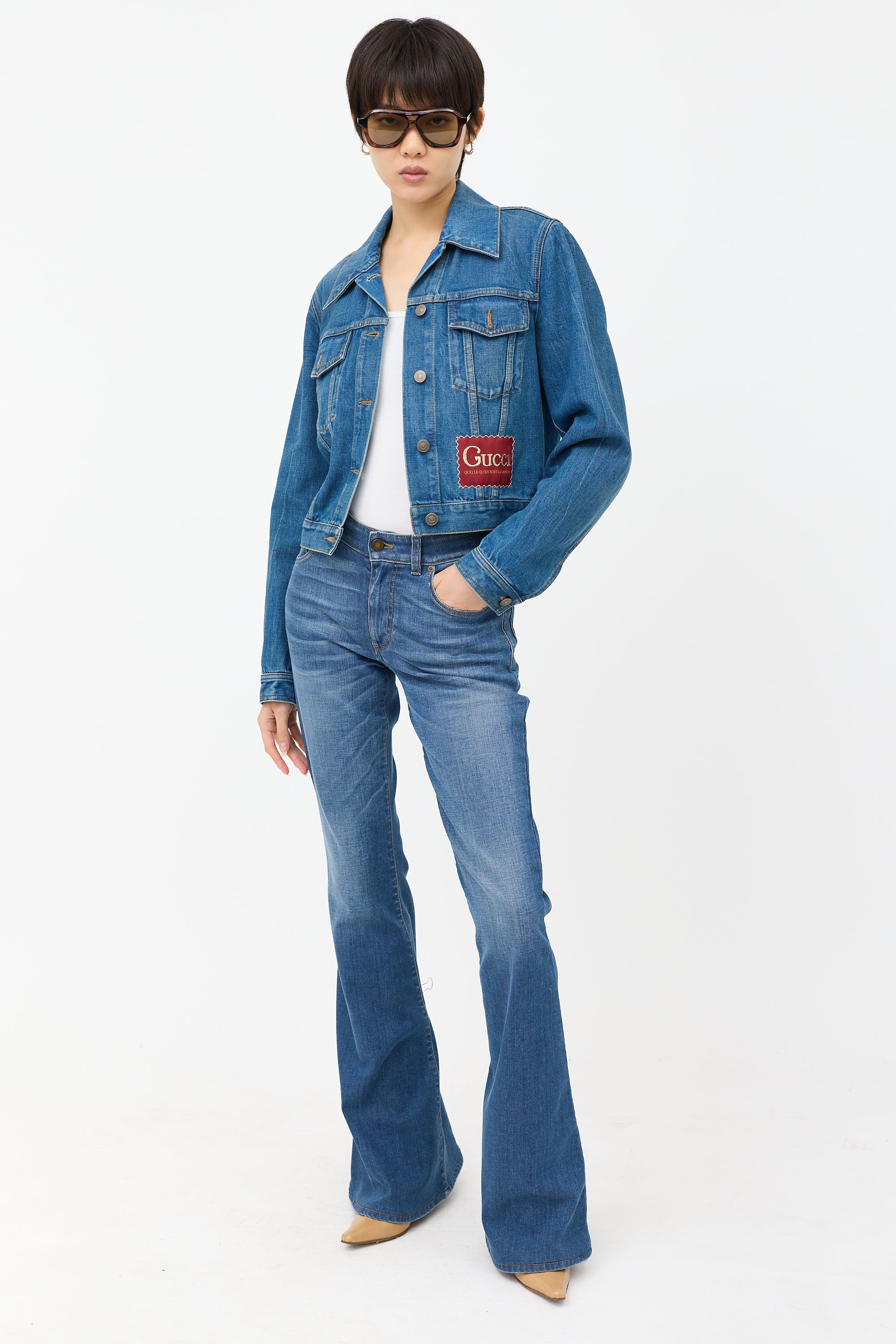 Gucci Cropped Denim Logo Jacket