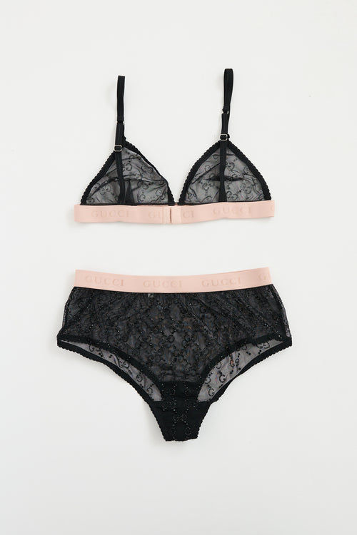 Gucci Black & Pink GG Tulle Lingerie Set