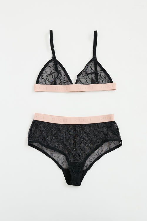 Gucci Black & Pink GG Tulle Lingerie Set