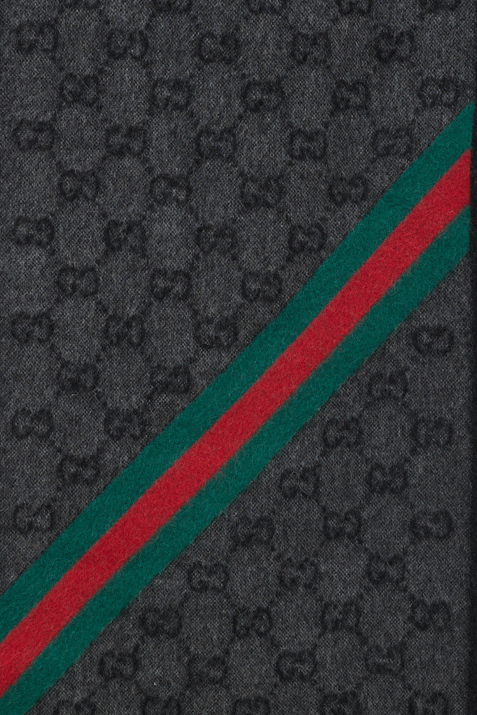 Gucci Dark Grey & Multi GG Web Fringe Scarf