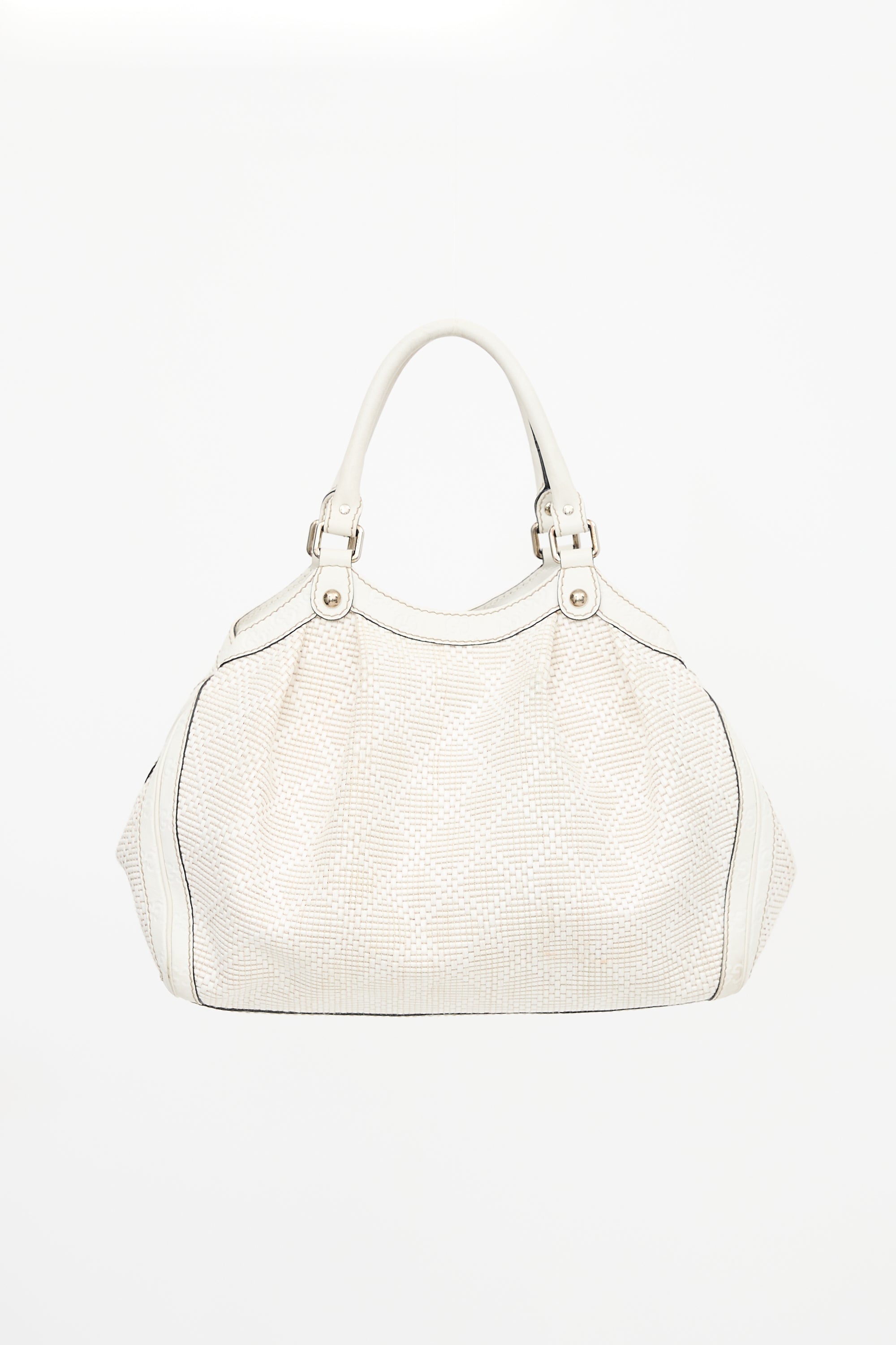 Gucci Diamante Raffia & Leather Medium Sukey Bag