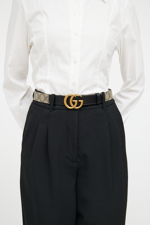Gucci Beige & Black Leather Marmont Monogram Belt