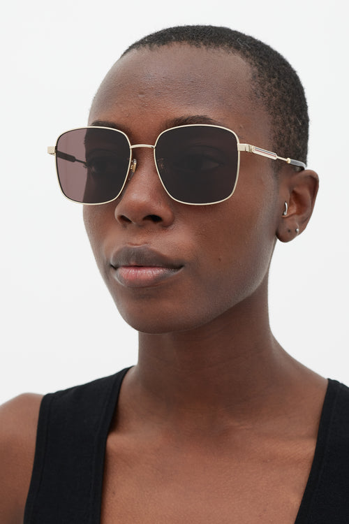 Gucci Gold & Brown GG0852SK Sqaure Sunglasses