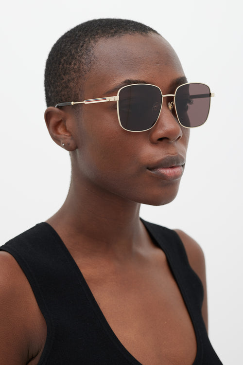 Gucci Gold & Brown GG0852SK Sqaure Sunglasses