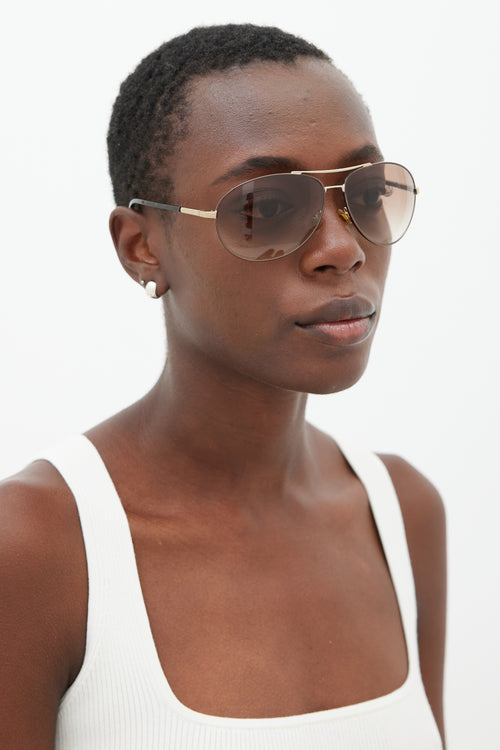 Gucci Gold & Brown GG1889S Aviator Sunglasses
