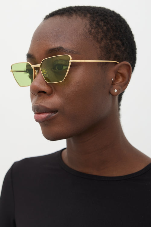 Gucci Gold & Green GG0538S Angular Sunglasses