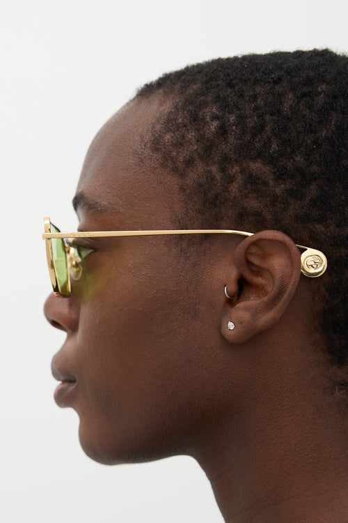 Gucci Gold & Green GG0538S Angular Sunglasses