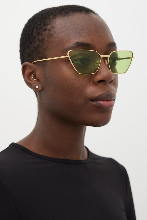 Gucci Gold & Green GG0538S Angular Sunglasses