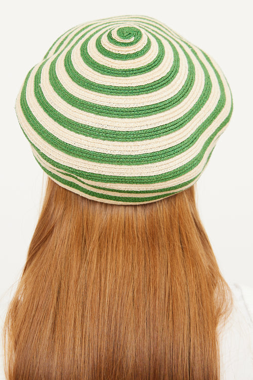 Gucci Beige & Green Striped Hemp Beret