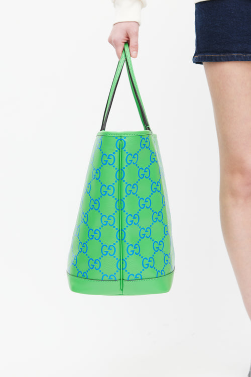 Gucci Green & Blue GG Embossed Leather Large Tote