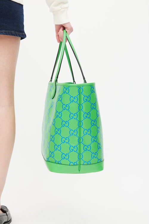 Gucci Green & Blue GG Embossed Leather Large Tote