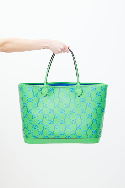 Gucci Green & Blue GG Embossed Leather Large Tote