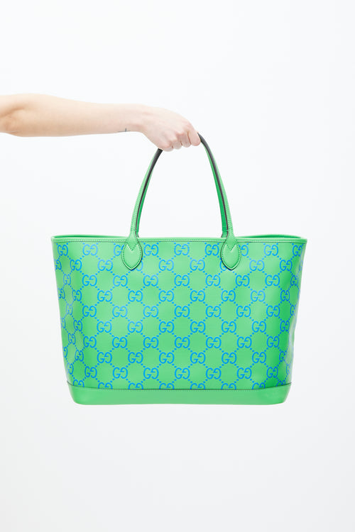 Gucci Green & Blue GG Embossed Leather Large Tote