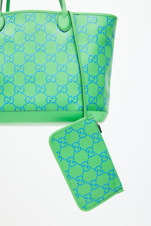 Gucci Green & Blue GG Embossed Leather Large Tote
