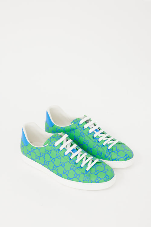 Gucci Green & Blue Canvas GG Supreme Ace Sneaker
