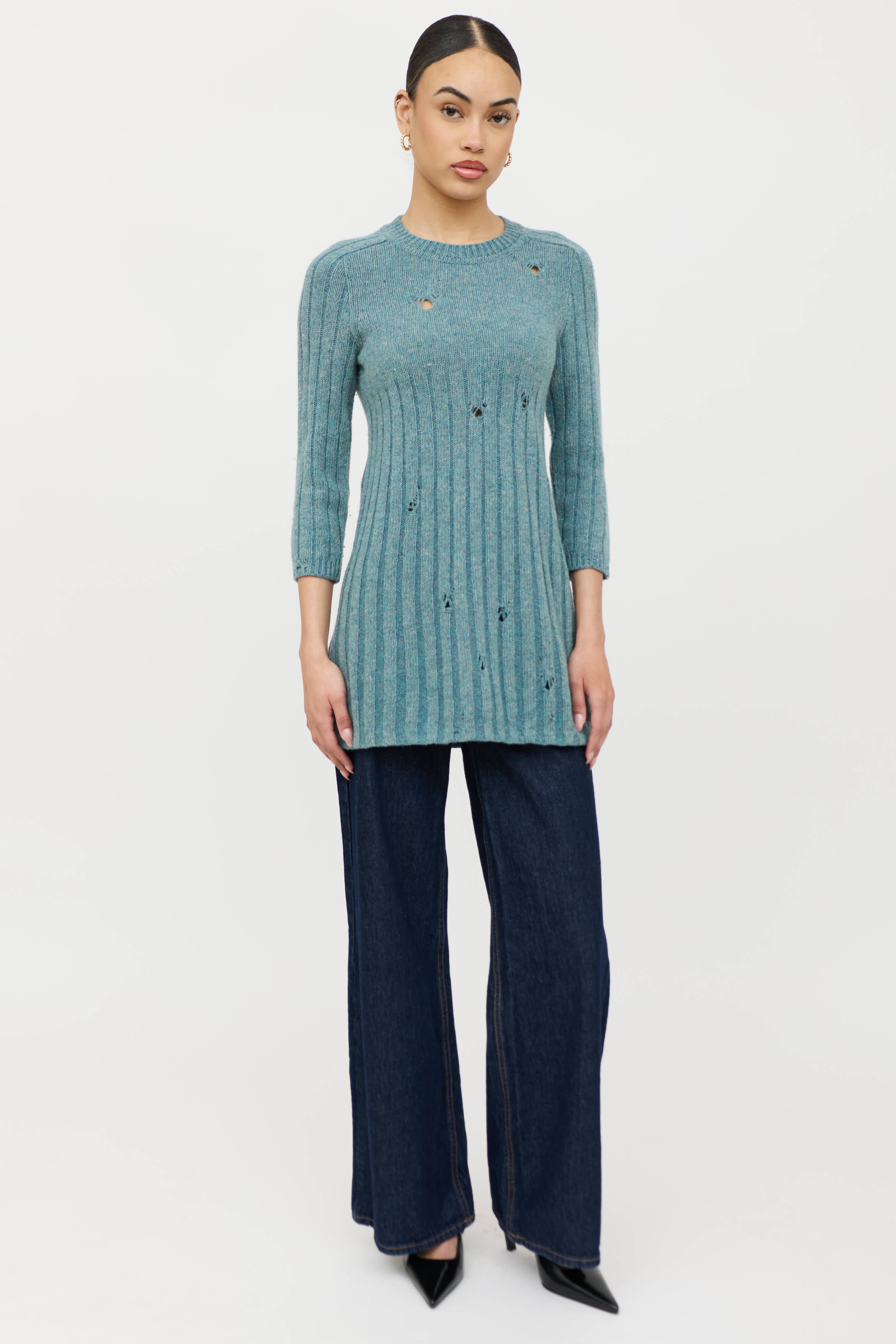 Gucci Wool Knit Distressed Sweater Dress