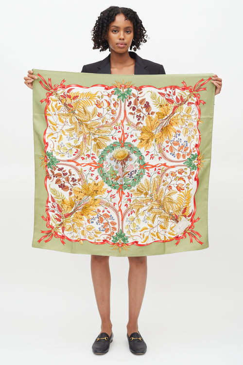 Gucci Green & Multi Silk Autumn Scarf