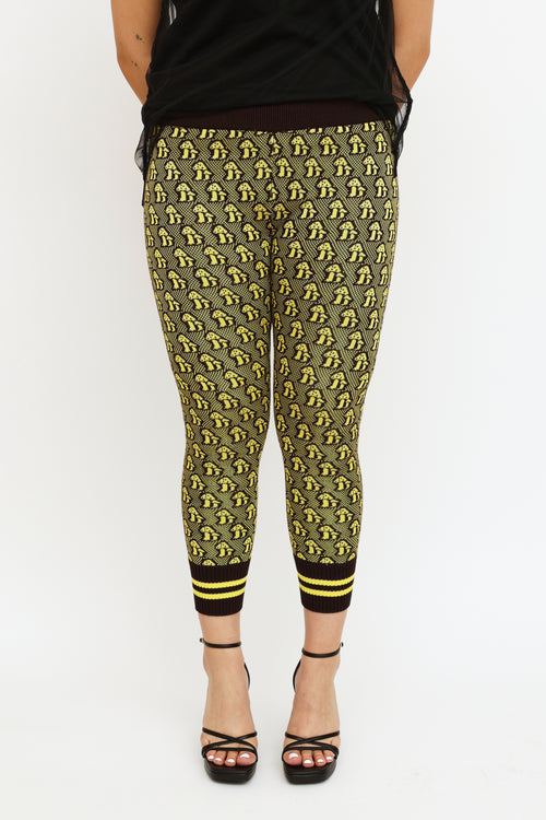 Gucci Yellow & Brown Knit Print Jacquard Legging