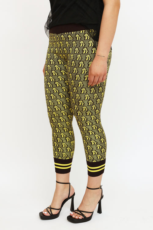 Gucci Yellow & Brown Knit Print Jacquard Legging