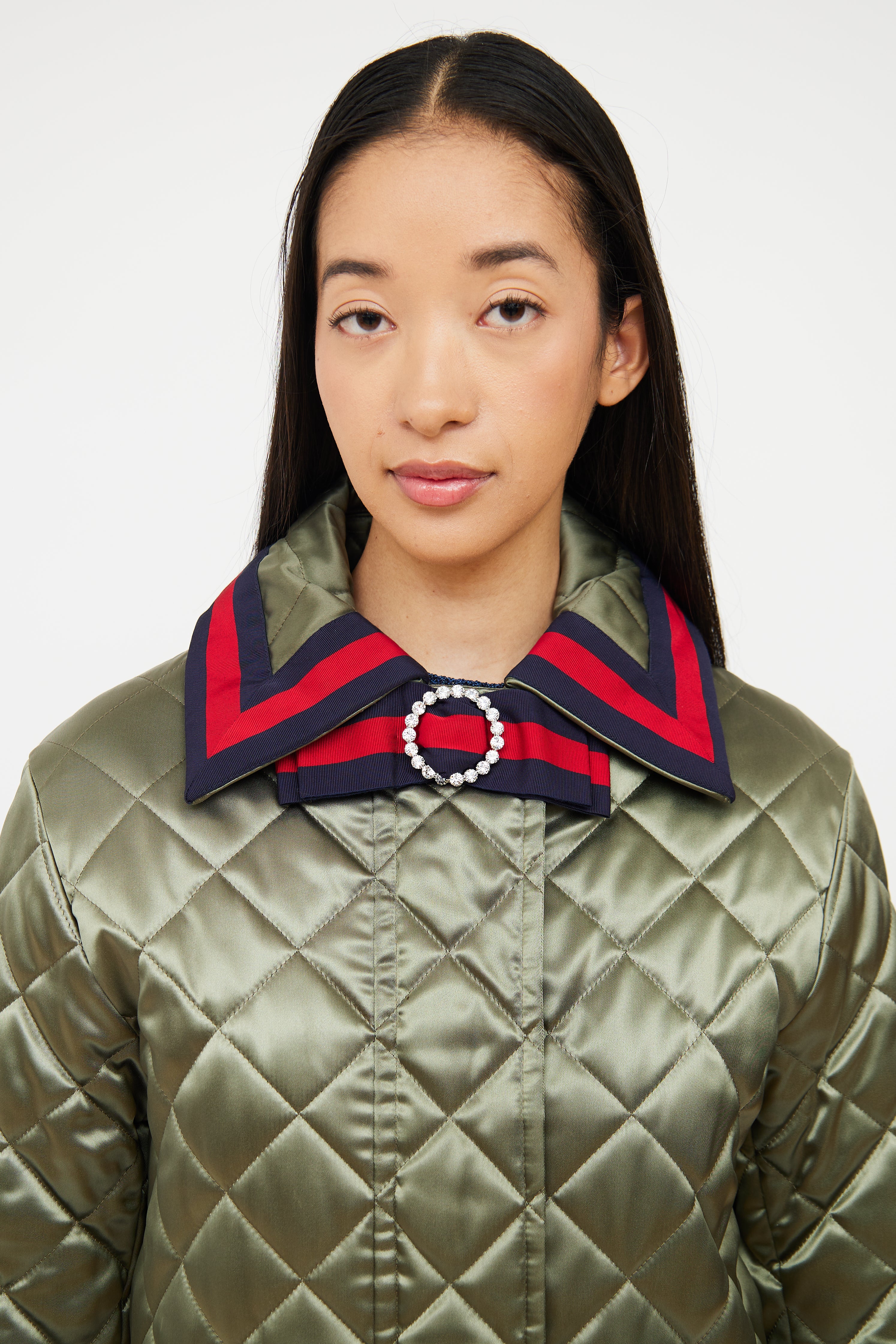 Green Quilted Multi Bow  Coat
