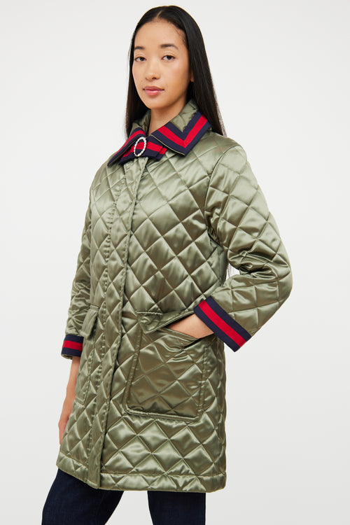 Green Quilted Multi Bow  Coat