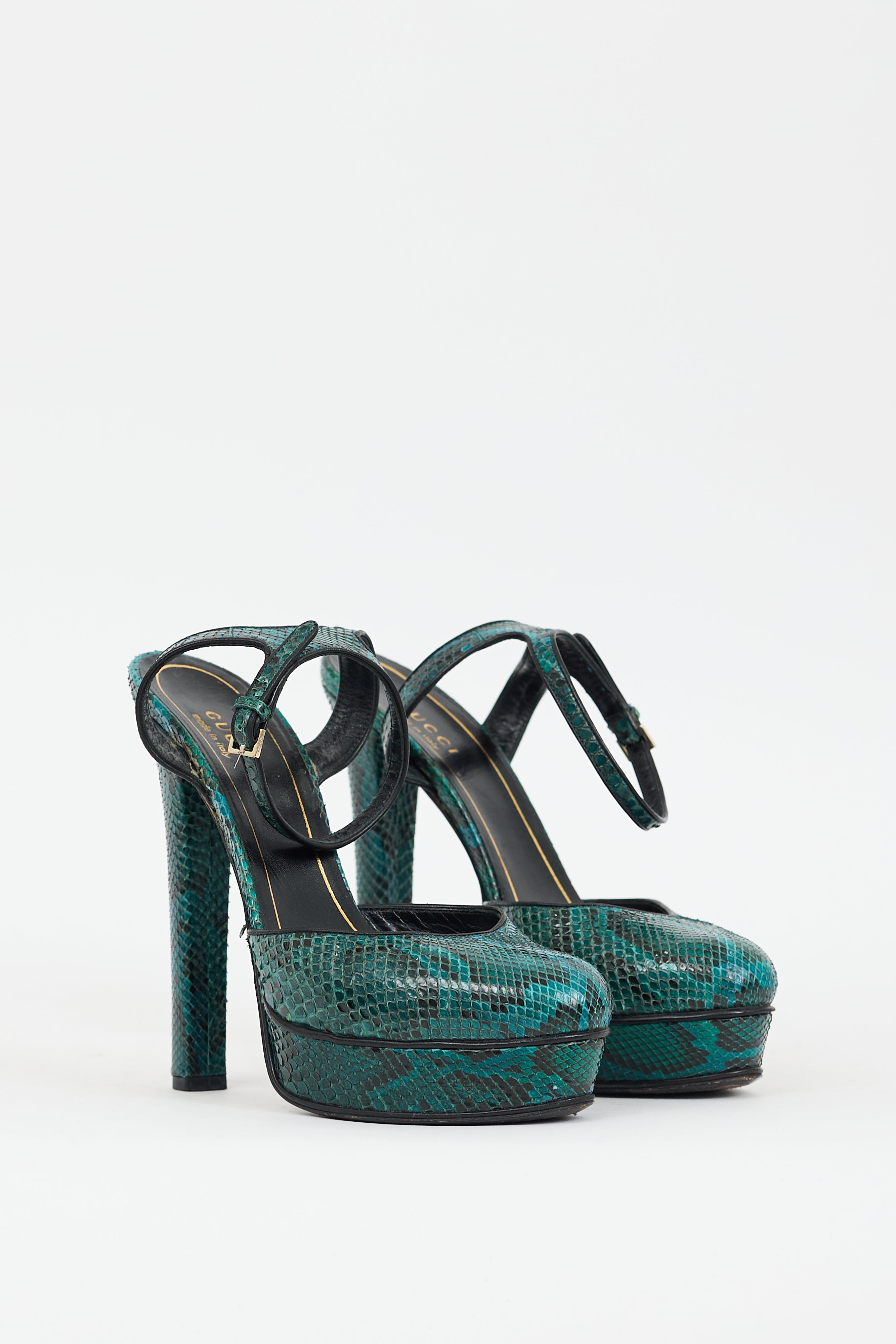 Gucci Green Textured Leather Huston Heel
