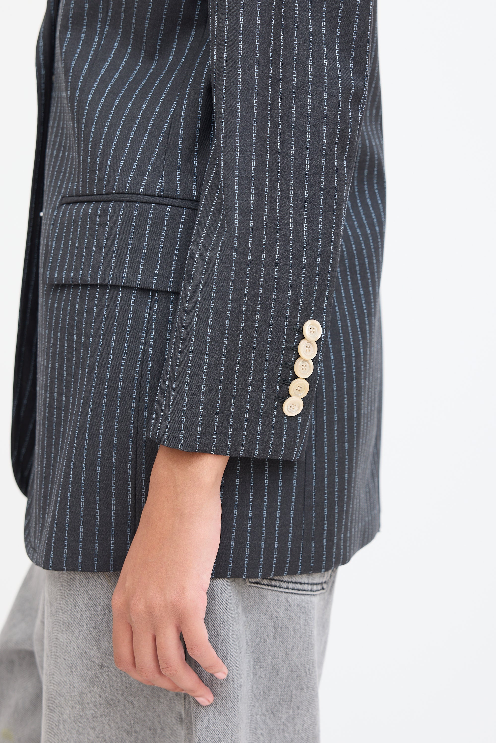 Gucci Grey & Blue Wool Monogram Blazer