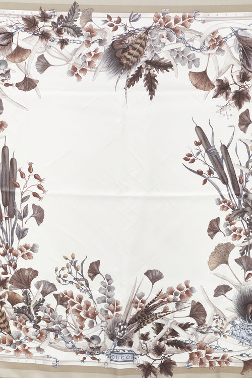 Gucci Grey & Brown Silk Foliage Scarf