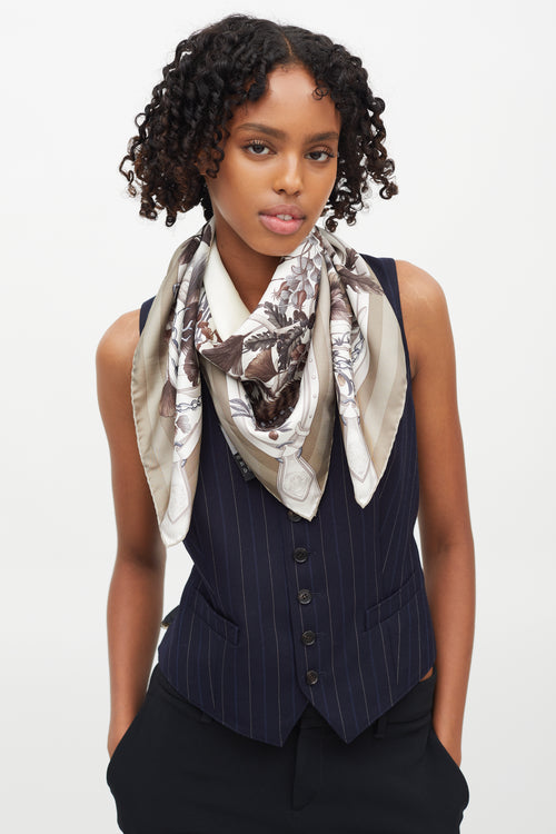 Gucci Grey & Brown Silk Foliage Scarf
