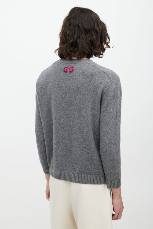 Gucci Grey & Multicolour Wool Knit Sweater