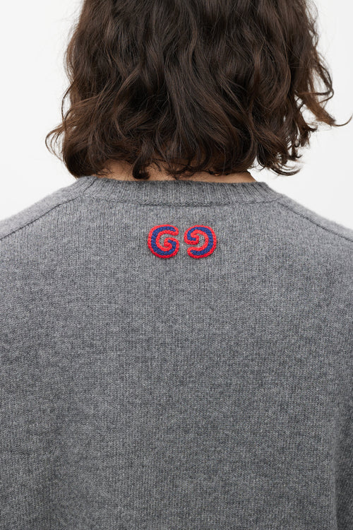Gucci Grey & Multicolour Wool Knit Sweater