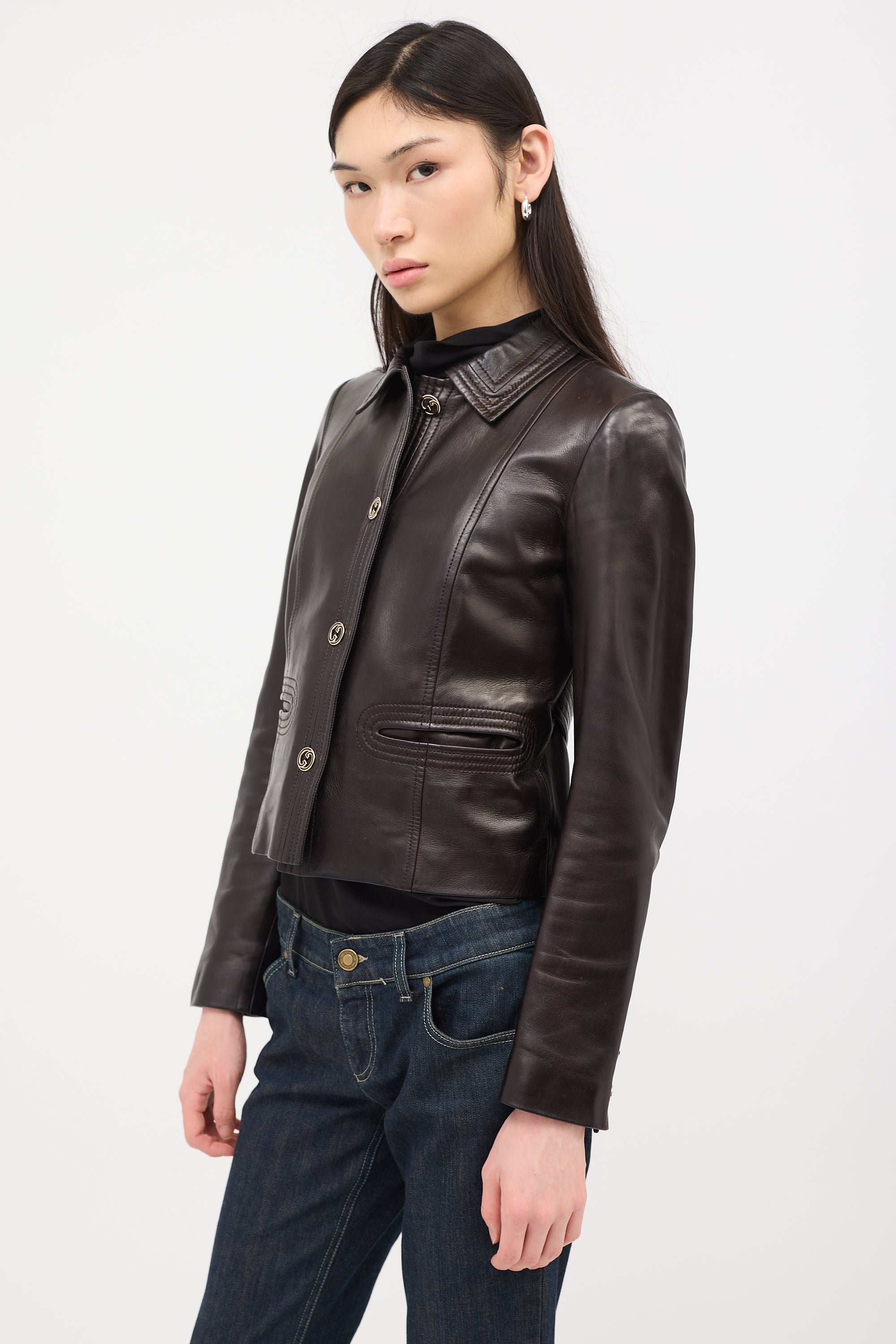 Gucci Vintage Leather GG Jacket